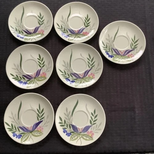 Lot Of 7 Vintage Red Wing Country Garden Saucers No Cups Flowers Hand Painted