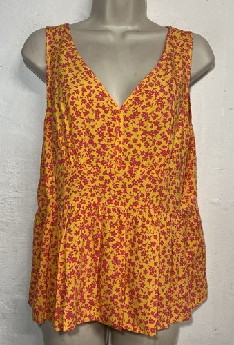 J.Crew Size 10 Sleeveless Peplum Top Yellow Pink Floral V-Neck Tank