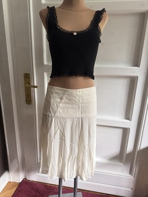 Rena Lange women's silk skirt size 38 cream-white 100% silk *very good* midi skirt