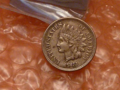 1873 Indian Head Cent Penny OPEN '3' Semi Key Date AU. About Uncirculated #AA