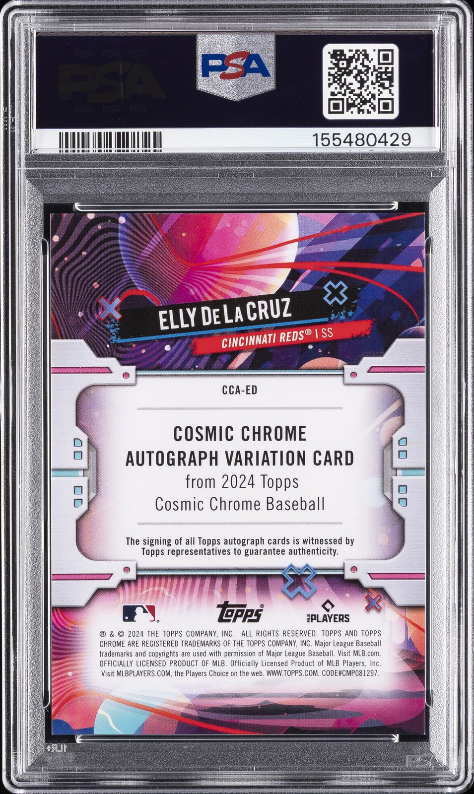 2024 TOPPS COSMIC CHROME BLACK ECLIPSE AUTO ELLY DE LA CRUZ ROOKIE RC /10 PSA 10 view 2
