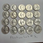 LOT of 20-WASHINGTON 1964 QUARTERS (90% SILVER) $5 FACE VALUE) NICE CONDITION #2