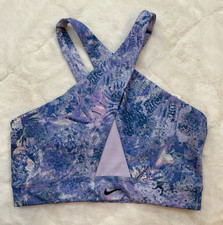 Nike Sports Bra Dri-FIT Women  s Medium Purple Multi Abstract Print Crossback