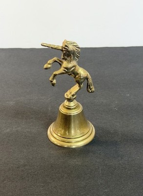 VINTAGE Solid Brass Unicorn Bell Rearing Unicorn Dinner Bell 4.5  Works!