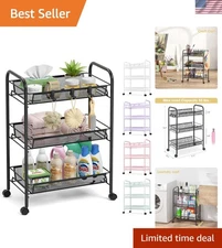 Compact Black Metal Rolling Cart with 4 Wheels - Fast Assembly & Easy Mobility