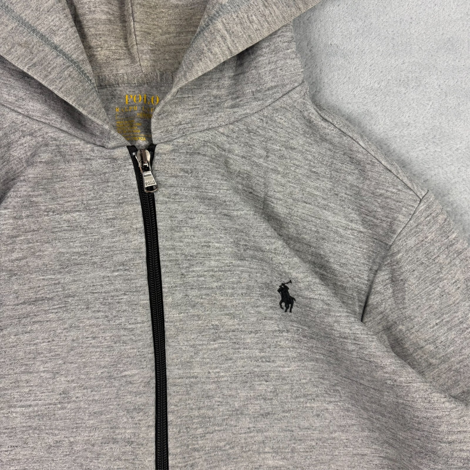 Vintage Polo Ralph Lauren Performance Heather Grey Black Pony Full Zip Hoodie image 4
