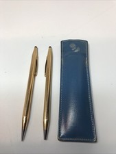 Cross Pen Pencil Set 1/20 14k Gold Filled Set Blue Pen Purse USA Made Vintage