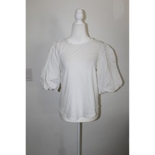 Veronica Beard White Pima Cotton Puff Sleeve Tee Shirt Medium J2111JY008S0151