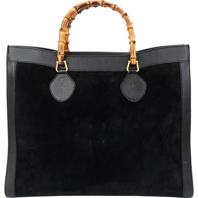 Gucci Black Suede Bamboo Handbag Tasche
