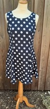 H&M Divided Fit And Flare Navy Polka Dot Sleeveless Dress Size UK14 Charity Sale
