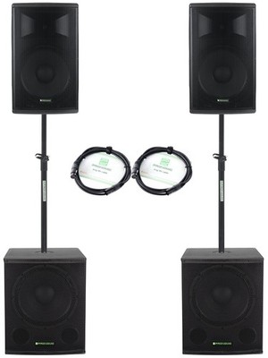 Aktive PA-Anlage mit 2x 18''-Subwoofer und 2x 15''-Hochtöner für Bands und DJs