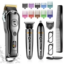 Cordless Hair Clipper T-Blade Beard Nose Trimmer Grooming Kit IPX7 Waterproof