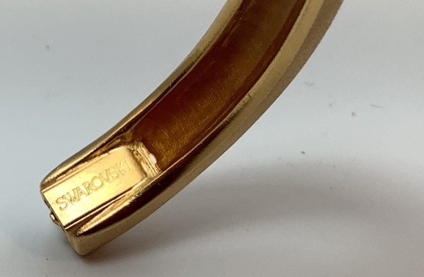 Brushed Solid Goldtone Signed Swarovski Crystal P… - image 5