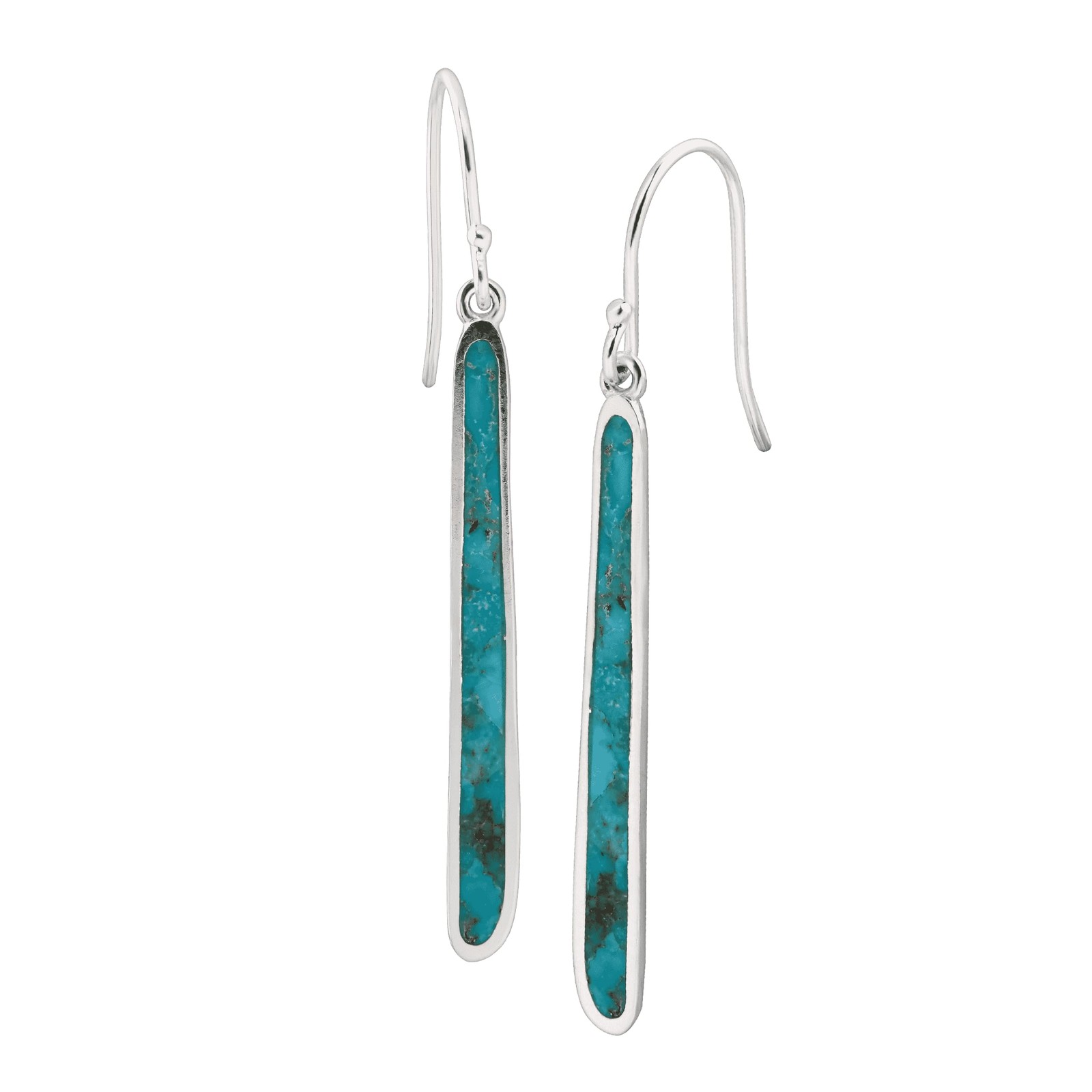 Sterling Silver Turquoise Drop Earrings with Compressed Gemstones
