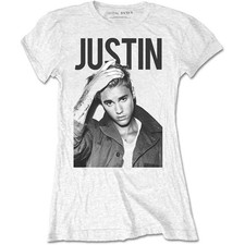 Ladies Justin Bieber Grey Portrait ufficiale Donne maglietta signore
