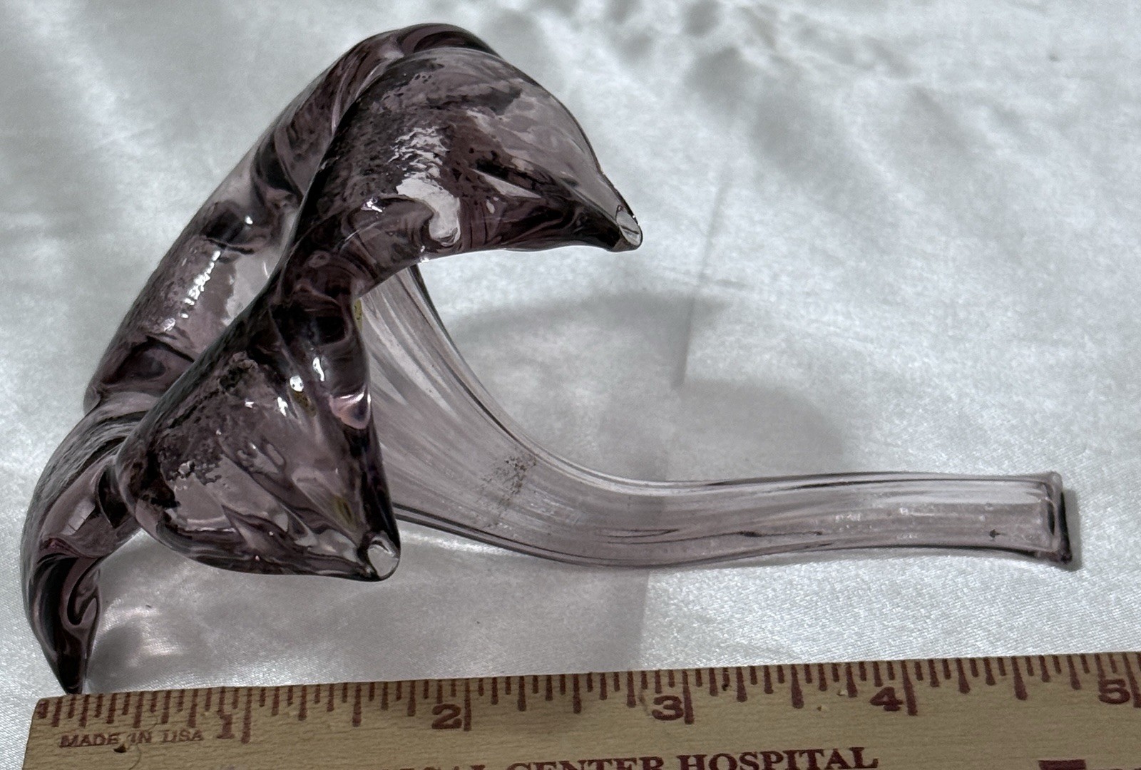 Vintage Silvestri Hand Blown Glass Lily Stem Deep Purple Snow Drop Flower