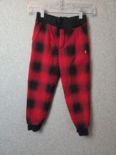 Polo Ralph Lauren Red Black Buffalo Plaid Fleece Jogger Pants Boys Kids Size 6