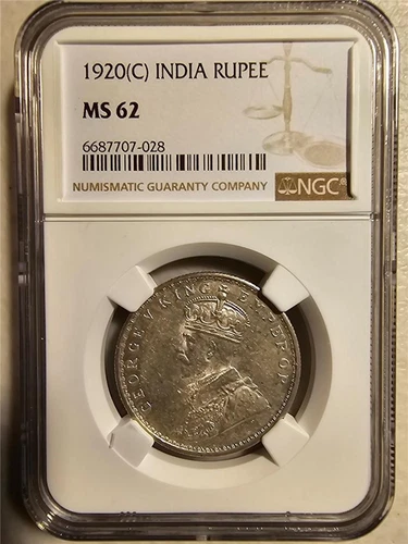 India 1 Rupee 1920C NGC MS 62