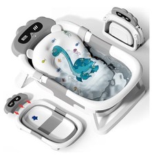 Collapsible Bathtub for Newborn to Toddler Dinosaur, Grey