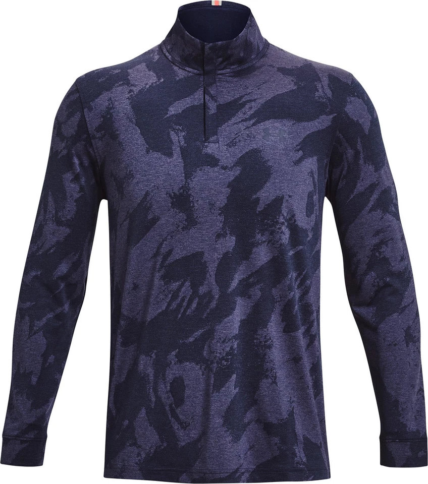 Under Armour Playoff Jacquard Mens Golf Top Blue Long Sleeve Half Zip Breathable - Image 4 of 4