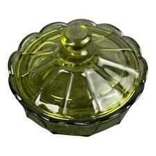 Vtg Fostoria Green Coin Glass Round Covered Candy Trinket Dish Eagle America