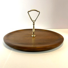 Vintage Myrtle Wood Tidbit Serving Tray with Handle, 10 in Dia