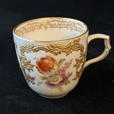 KPM Berlin antique mocca cup gold raised flowers-please READ