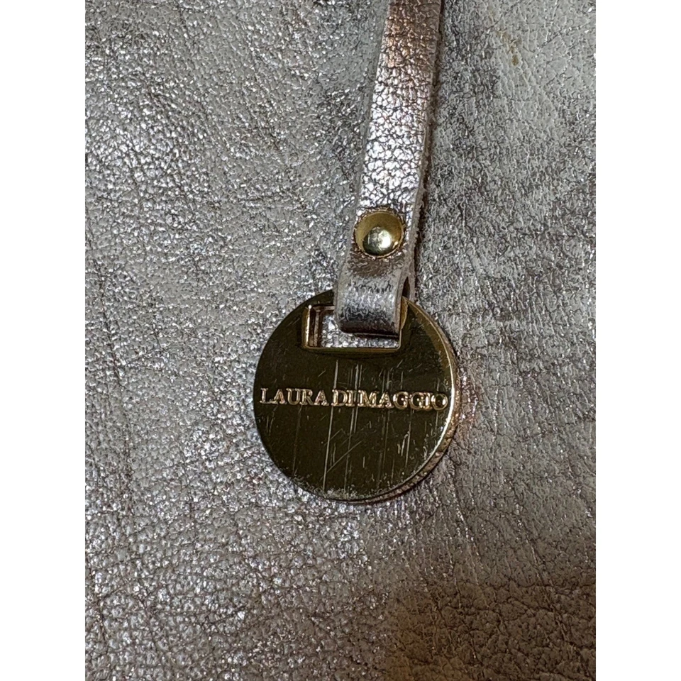 Bolso de Hombro Laura Di Maggio Milano Cuero Metálico Taupe Diseñador Italia Foto 3 de 4