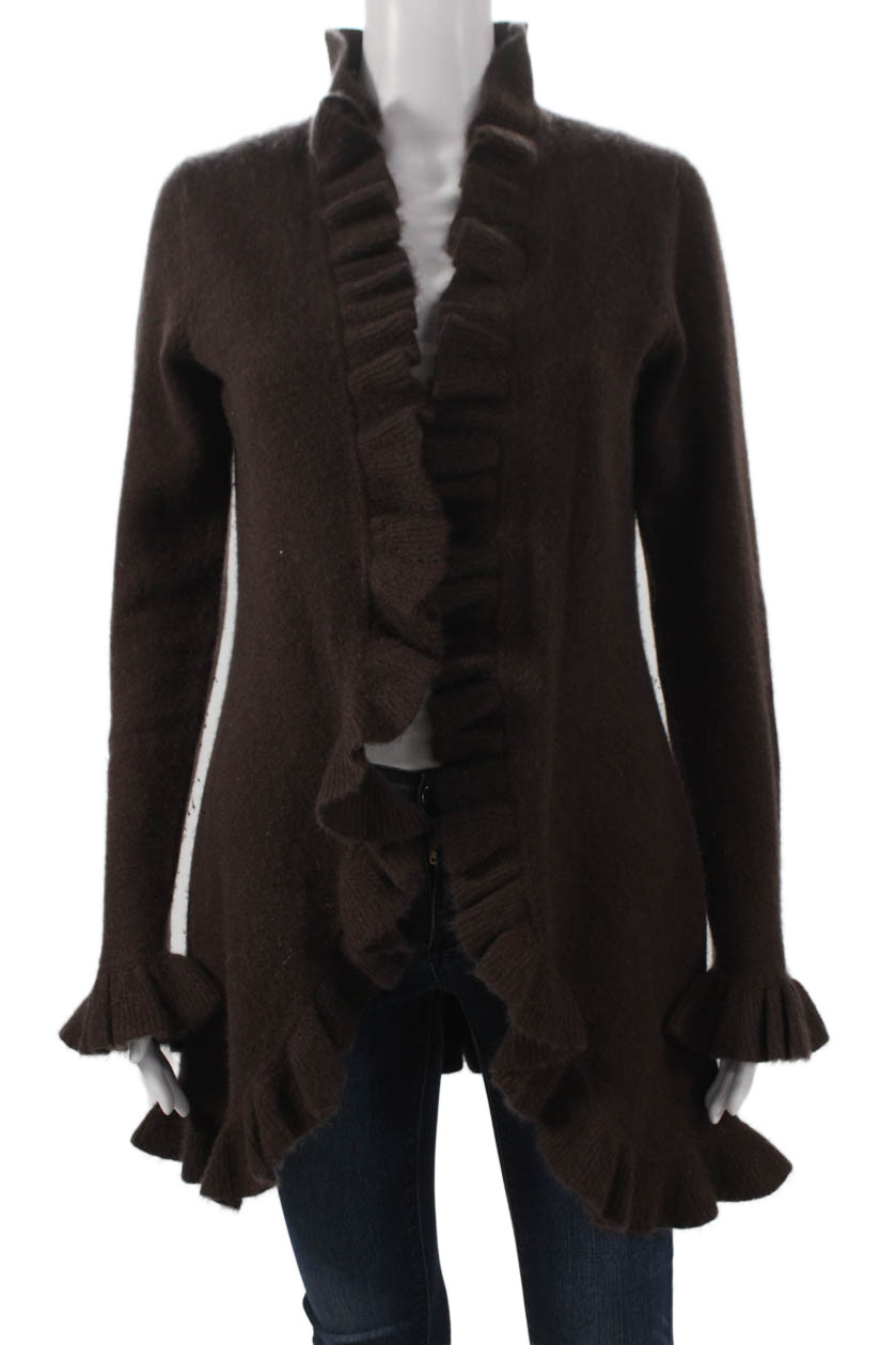 Kinross Cashmere Women Cardigan Brown Cashmere High Neck Long Sleeve Size MFree Shipping in US $100+ Orders | $6.95 Orders Below
