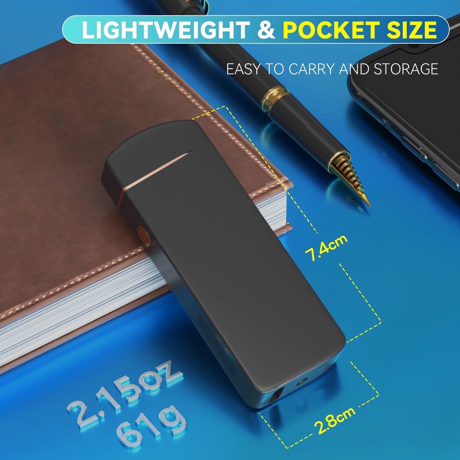 USB Rechargeable Plasma Arc Lighter Windproof Flameless Dual Arc - Black EDC NEW