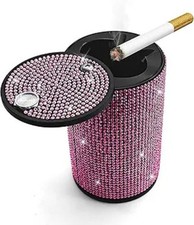 Bling Car Ashtray, Ashtray with Lid, Portable Sparklig Mini Ash T Color: Pink