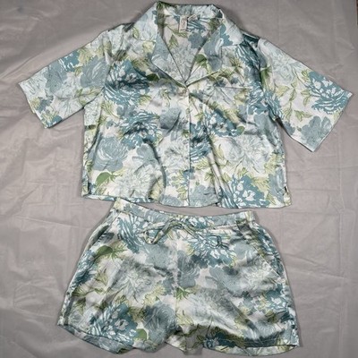 EUC Joie Pajamas Womens Small Set Blue Green Floral Top Shorts Cute Summer Satin