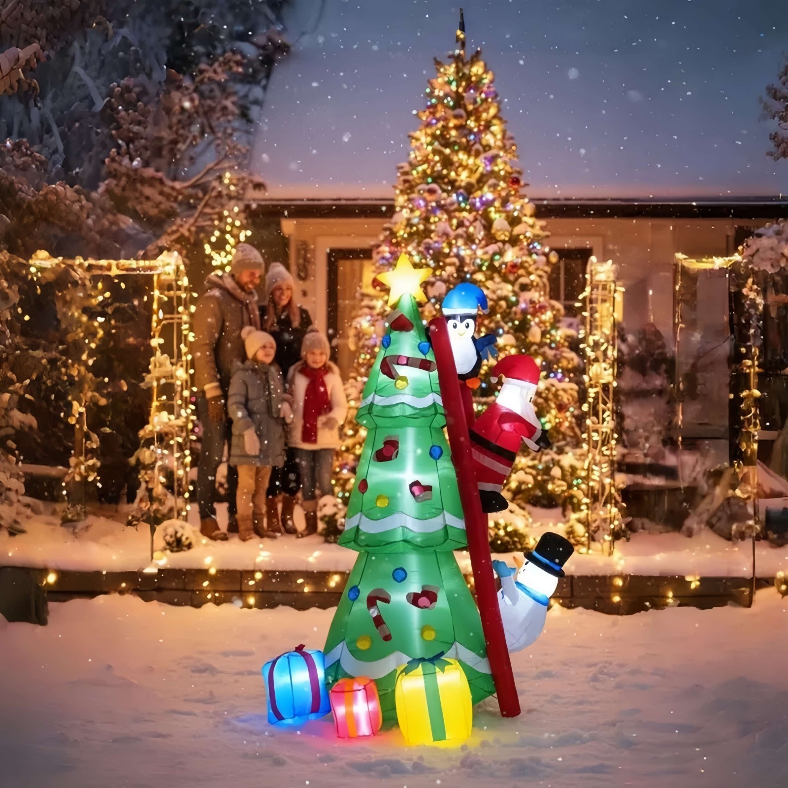 Hinchable Decoración Navidad 213cm/243cm, Papá Noel con Iluminación LED 3 Tipo