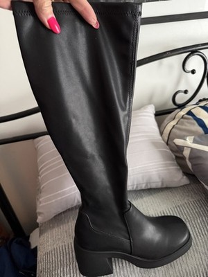 Madden Girl Tianna Black Knee High Faux Leather Zip Riding Boots Women's 8.5 M