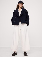 Banana Republic L Large Italian Melton Wool-Blend Peacoat Navy Blue NWT
