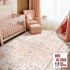 Machine Washable Rugs Nursery Rug 5x7 Cute Girl Non Slip Low Pile Water