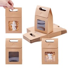 28 Pcs Paper Gift Bags Burlywood Transparent Window Flower Bouquet Handles Tote