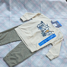 GAP Kids Boys 2T 2pc Cotton Polyester Knit Logo Sweatshirt Beige Green Pants