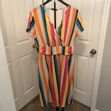 OUGES Multicolored Striped Maxi Dress XL Dopamine Dressing Boho Flowy Boho Vacay