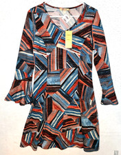 Aryeh Sweater Dress Womens M Multicolor Knit Long Sleeve V-neck Abstract