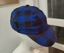 Vintage 1990's GAP KIDS Blue Black Plaid 100 Cotton Cap Hat Size L