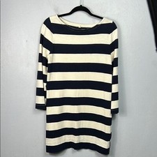 J. Crew Navy Blue Cream Rugby Stripe 3/4 Sleeve Side Hem Zipper Mini Dress Small