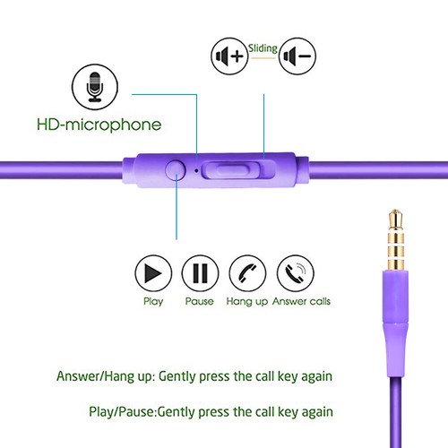 Purple Color 3.5 mm Earbuds with Microphone and Playback Control Stereo Headset - Picture 3 of 5