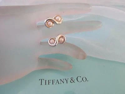 Tiffany Co. Cultured Pearl Classic Infinity Figure Eight Earrings