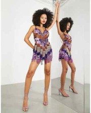 ASOS EDITION blocked chevron sequin fringe mini dress SIZE 8