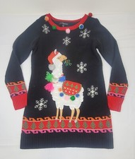 33 Degrees Ugly Christmas Sweater Llama Womens Small. Tunic Black Vintage
