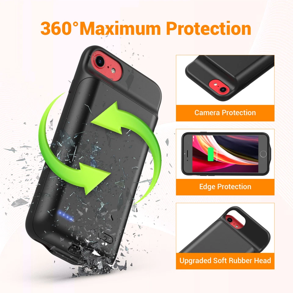 Estuche de batería externo cargador para iPhone 8 7 banco de alimentación cubierta de carga rápida Foto 4 de 4