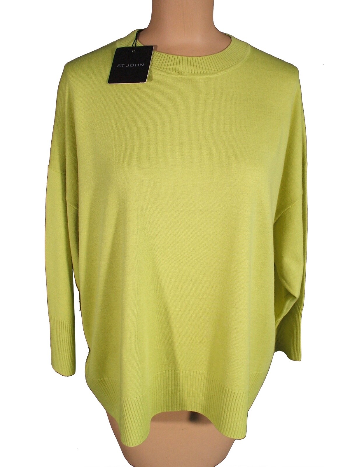 NWT ST. JOHN Knits Key Lime Jersey Knit Crew Neck Oversized Sweater sz