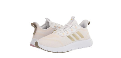 adidas Women's Nario Move Running Shoe, White/Sandy Beige Met/Orbit Green, US10