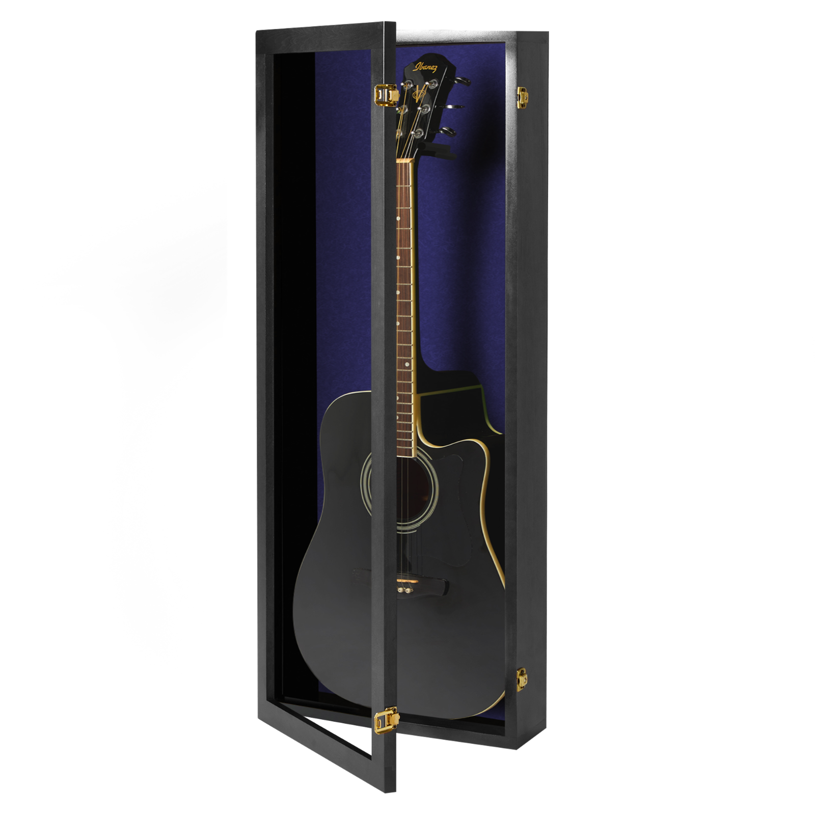 Black Finish Acoustic Guitar Display Case Hardwood Guitar display case